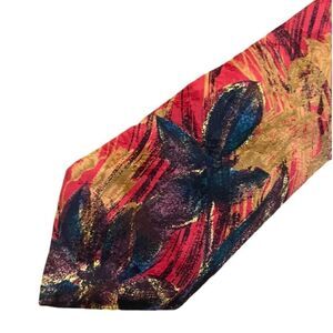 Portofino Collection Silk Tie Abstract Floral Dark Red, Purple, Gold, Blue
